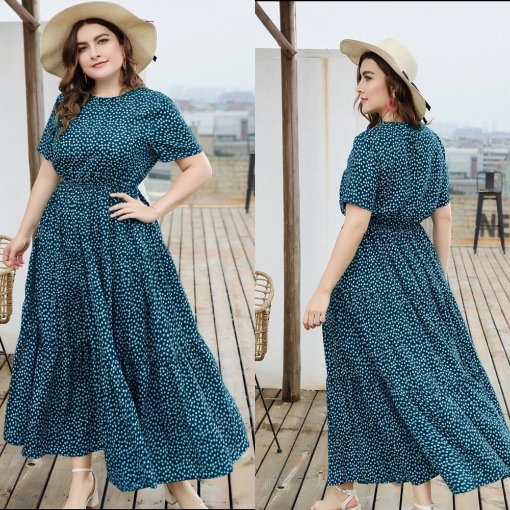 Plus size daisy print swing maxi dress BLACK - Picture 4 of 12